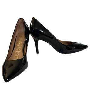 Calvin Klein Gayle Black Pointed-Toe, Slip On, Leather Pump Heels, Size 6M, NWOT